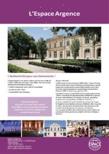 Fiche technique Espace Argence Fiche technique de l'Espace Argence de Troyes